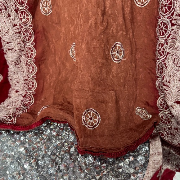 Bohemian Burgundy Lace Kimono robe cardigan one size fits all embroidered - Picture 14 of 15